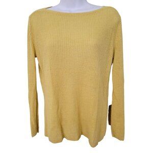 Eileen Fisher XS Yellow Ribbed Linen Sweater Lightweight Boat Neck‎